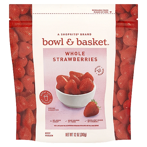 Bowl & Basket Whole Strawberries, 12 oz
No Added Sugar*
*Not a Low Calorie Food. See Nutrition Information for Calorie and Total Sugar Content.
