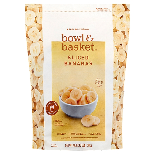 Bowl & Basket Sliced Bananas, 48 oz
No Added Sugar*
*Not a Low Calorie Food. See Nutrition Information for Calorie and Total Sugar Content.