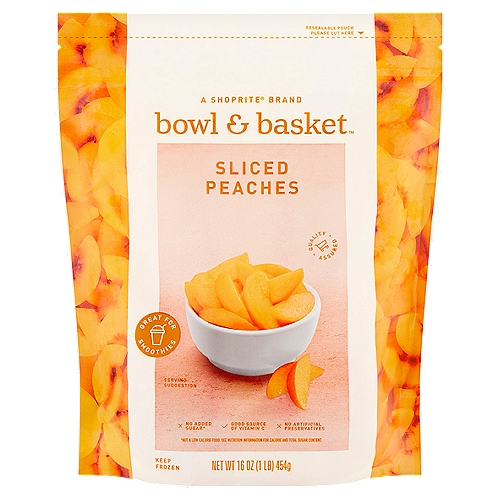 Bowl & Basket Sliced Peaches, 16 oz
No Added Sugar*
*Not a Low Calorie Food. See Nutrition Information for Calorie and Total Sugar Content.