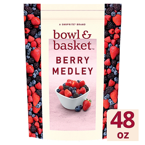 Bowl & Basket Berry Medley, 48 oz
Strawberries, Blackberries, Blueberries, Raspberries

No Added Sugar*
*Not a Low Calorie Food. See Nutrition Information for Calorie and Total Sugar Content.