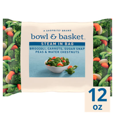 Bowl & Basket Steam in Bag Broccoli, Carrots, Sugar Snap Peas & Water Chestnuts, 12 oz