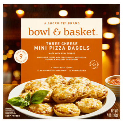 Bowl & Basket Three Cheese Mini Pizza Bagels, 9 count, 7 oz, 7 Ounce