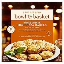 Bowl & Basket Three Cheese Mini, Pizza Bagels, 7 Ounce