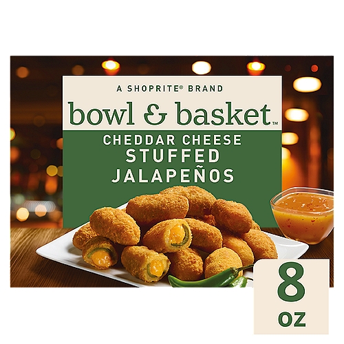 Bowl & Basket Cheddar Cheese Stuffed Jalapeños, 8 oz
Jalapeño Peppers Filled with Cheddar Cheese & Covered In a Light Crunchy Breading