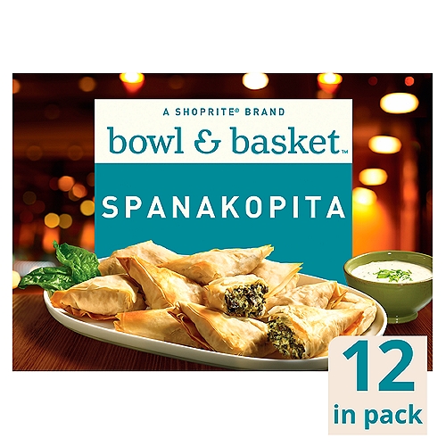 Bowl & Basket Spanakopita, 12 count, 12 oz
Filled with a Blend of Spinach, Feta Cheese, Ricotta Cheese, Cream Cheese & Herbs
