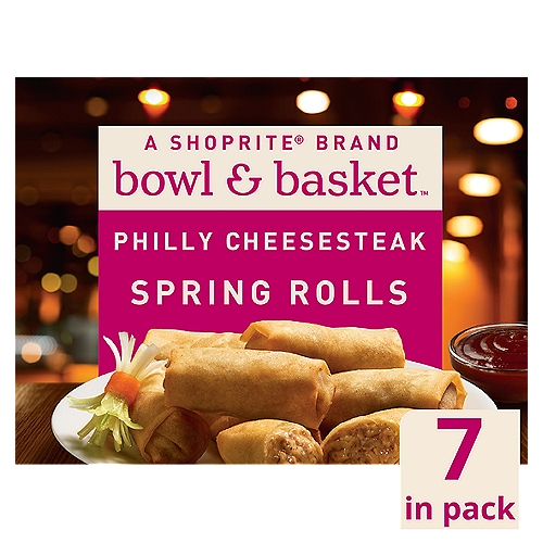 Bowl & Basket Philly Cheesesteak Spring Rolls, 6.3 oz, 7 count
Crispy Spring Rolls Filled with Formed Sliced Steak & a Delicious Mix of Cheddar Cheese & Provolone Cheese