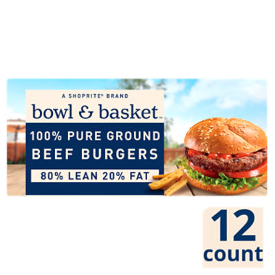 Bowl & Basket 80% Lean 20% Fat Beef Burgers, 1/4 lb, 12 count, 48 Ounce