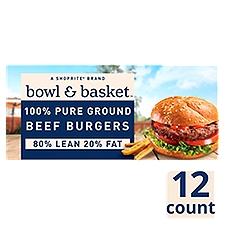 Bowl & Basket 80% Lean 20% Fat Beef Burgers, 1/4 lb, 12 count