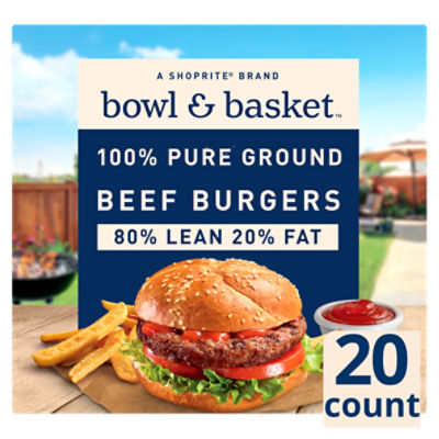 Bowl & Basket 80% Lean 20% Fat Beef Burgers, 1/4 lb, 20 count, 80 Ounce