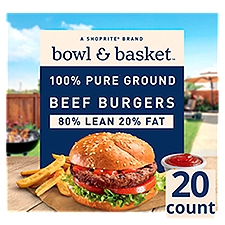 Bowl & Basket 80% Lean 20% Fat Beef Burgers, 1/4 lb, 20 count, 80 Ounce