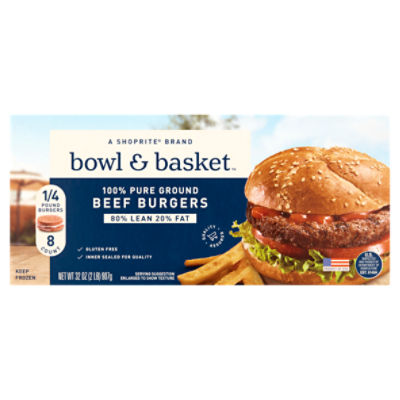 Bowl & Basket 80% Lean 20% Fat Beef Burgers, 8 count, 32 oz, 32 Ounce
