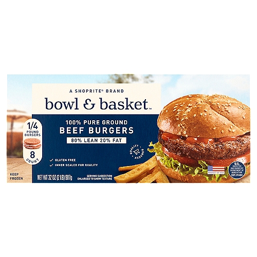 Bowl & Basket 80% Lean 20% Fat Beef Burgers, 8 count, 32 oz