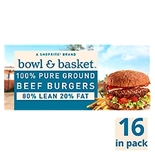 Bowl & Basket 100% Pure Ground Beef Burgers, 3 oz, 16 count, 48 Ounce