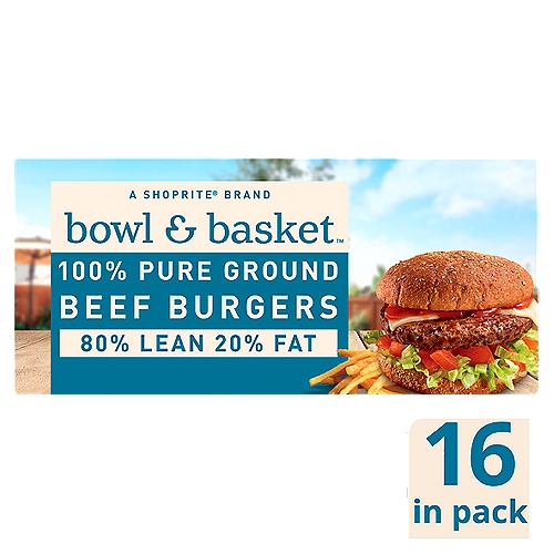 Bowl & Basket 100% Pure Ground Beef Burgers, 3 oz, 16 count