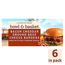 Bowl & Basket Bacon Cheddar Ground Beef Cheese Burgers, 1/3 pound, 6 count, 32 Ounce