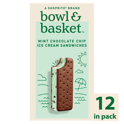Bowl & Basket Mint Chocolate Chip Ice Cream Sandwiches, 3.5 fl oz, 12 count