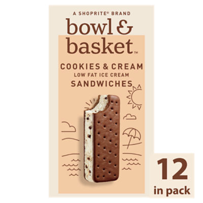Bowl & Basket Cookies & Cream Low Fat Ice Cream Sandwiches, 3.5 fl oz, 12 count, 42 Fluid ounce