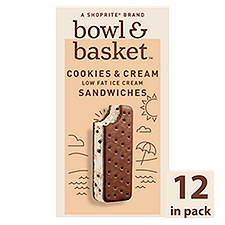 Bowl & Basket Cookies & Cream Low Fat Ice Cream Sandwiches, 3.5 fl oz, 12 count