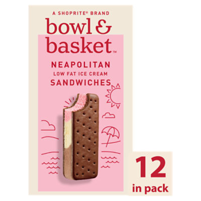 Bowl & Basket Neapolitan Low Fat Ice Cream Sandwiches, 3.5 fl oz, 12 count, 42 Fluid ounce