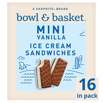 Bowl & Basket Mini Vanilla Ice Cream Sandwiches, 2.3 fl oz, 16 count, 36.8 Fluid ounce