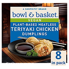 Bowl & Basket Vegan Plant-Based Meatless Teriyaki Chicken Dumplings, 8 count, 7.9 oz