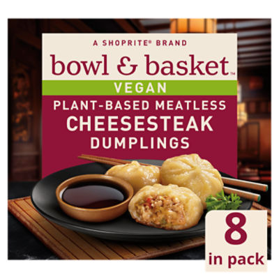 Bowl & Basket Vegan Plant-Based Meatless Cheesesteak Dumplings, 8 count, 7.9 oz