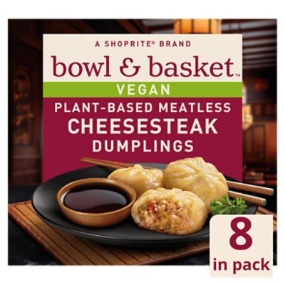 Bowl & Basket Vegan Plant-Based Meatless Cheesesteak Dumplings, 8 count, 7.9 oz, 7.9 Ounce