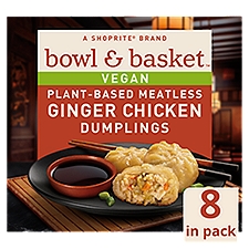 Bowl & Basket Vegan Plant-Based Meatless Ginger Chicken Dumplings, 8 count, 7.9 oz