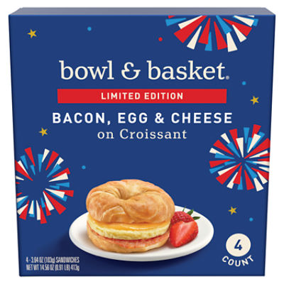 Bowl & Basket Bacon, Egg & Cheese on Croissant Sandwiches, 3.64 oz, 4 count, 14.56 Ounce