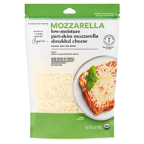 Wholesome Pantry Organic Low-Moisture Part-Skim Mozzarella Shredded Cheese, 6 oz