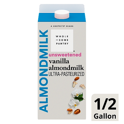 Wholesome Pantry Unsweetened Vanilla Almondmilk, half gallon
This Product: 35% DV (450mg) Calcium per Serving.
Regular Milk: 25% DV (300mg) Calcium per Serving.