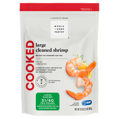 Wholesome Pantry Cooked Large Cleaned Shrimp, 62-80 shrimp per bag, 32 oz