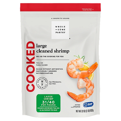 Wholesome Pantry Cooked Large Cleaned Shrimp, 62-80 shrimp per bag, 32 oz