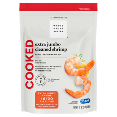 Wholesome Pantry Cooked Extra Jumbo Cleaned Shrimp, 32-40 shrimp per bag, 32 oz
