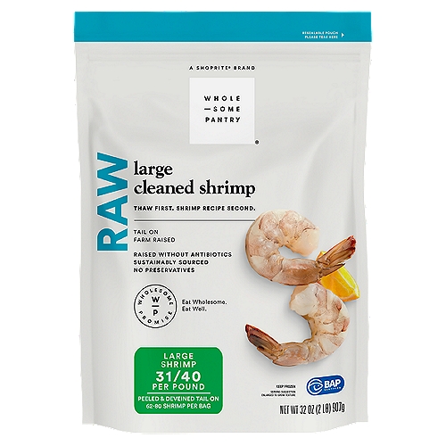 Wholesome Pantry Raw Large Cleaned Shrimp, 62-80 shrimp per bag, 32oz