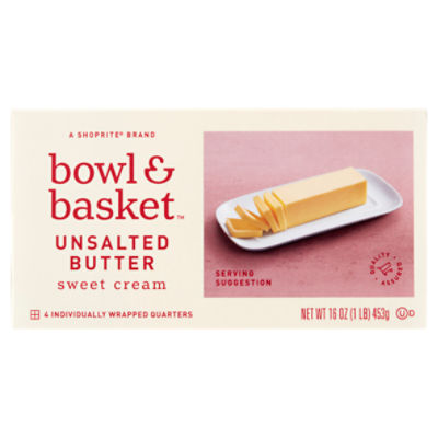 Bowl & Basket Sweet Cream Unsalted Butter, 4 count, 16 oz, 1 Pound