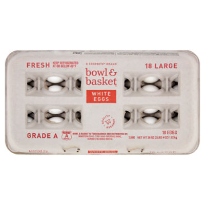 Bowl & Basket Fresh White Eggs, Large, 18 Count, 36 oz - The Fresh