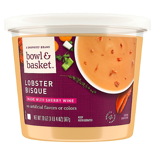 Bowl & Basket Lobster Bisque Soup, 20 oz
Slow-Simmered North Atlantic Lobster in a Roux-Thickened Stock, Light Cream, Complete with Sherry & a Pinch of White Pepper