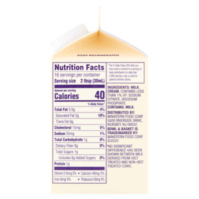 Calories in 1/2 cup of Cream (Half & Half) and Nutrition Facts