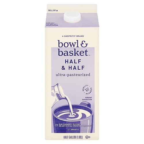 Bowl & Basket Half & Half, half gallon
Our Farmers' Pledge: No Artificial Growth Hormones*
*No Significant Difference Has Been Shown Between Milk Derived From rBST Treated and Non-rBST Treated Cows.
