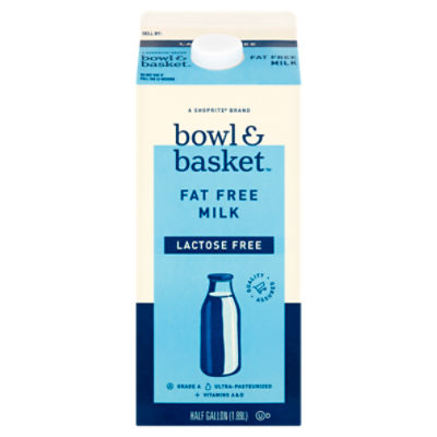 Bowl & Basket Lactose Free Fat Free Milk, half gallon, 64 Fluid ounce