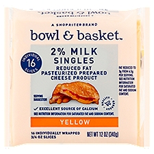 Bowl & Basket 2% Milk Singles Yellow Cheese, 3/4 oz, 16 count, 12 Ounce