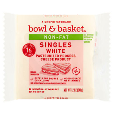 Bowl & Basket Non-Fat Singles White Cheese, 3/4 oz, 16 count