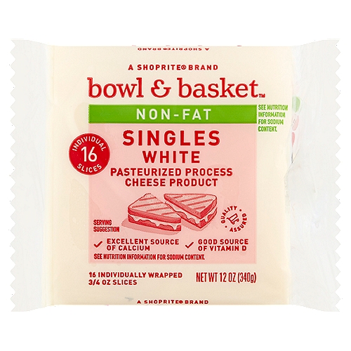 Bowl & Basket Non-Fat Singles White Cheese, 3/4 oz, 16 count