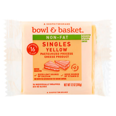 Bowl & Basket NonFat Singles Yellow Cheese, 3/4 oz, 16 count ShopRite