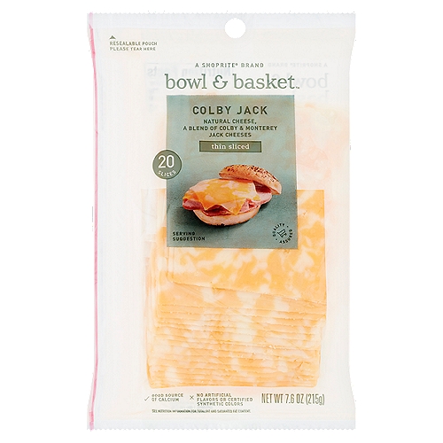 Bowl & Basket Thin Sliced Colby Jack Cheese, 20 count, 7.6 oz