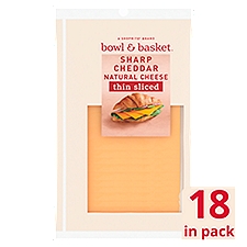 Bowl & Basket Thin Sliced Sharp Cheddar Natural Cheese, 18 count, 6.84 oz, 6.84 Ounce