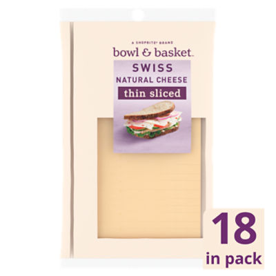 Bowl & Basket Thin Sliced Swiss Natural Cheese, 18 count, 6.84 oz, 6.84 Ounce