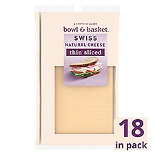 Bowl & Basket Thin Sliced Swiss Natural Cheese, 18 count, 6.84 oz, 6.84 Ounce