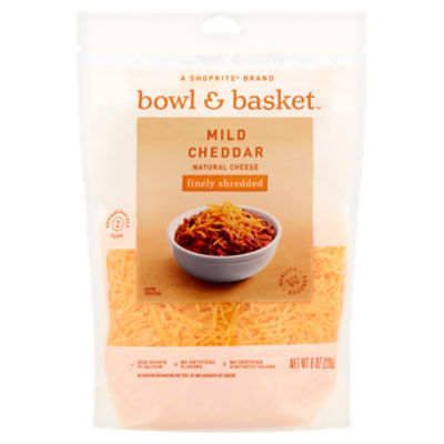 Bowl & Basket Finely Shredded Mild Cheddar Natural Cheese, 8 oz, 8 Ounce